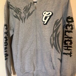 Rebel Mind Gray Zip-Up Hoodie with Graphic Designs